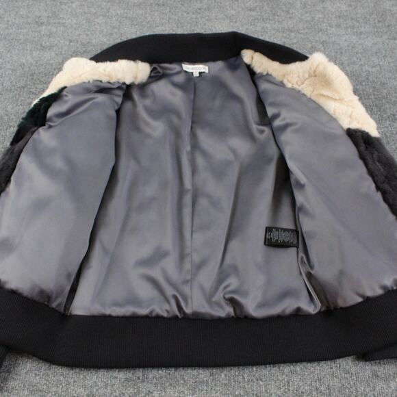 Heartloom Jacket XS Meg Bomber Fur Plush Ribbed Varsity Striped Multi Fur Chic - Picture 4 of 11